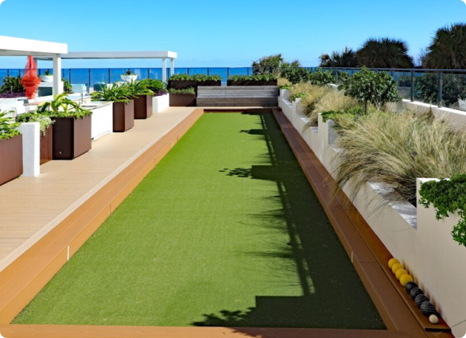 Recent synthetic turf installation – rooftop bocce lawn